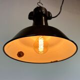 Industrial Black Enamel Factory Lamp with Cast Iron Top, 1960s