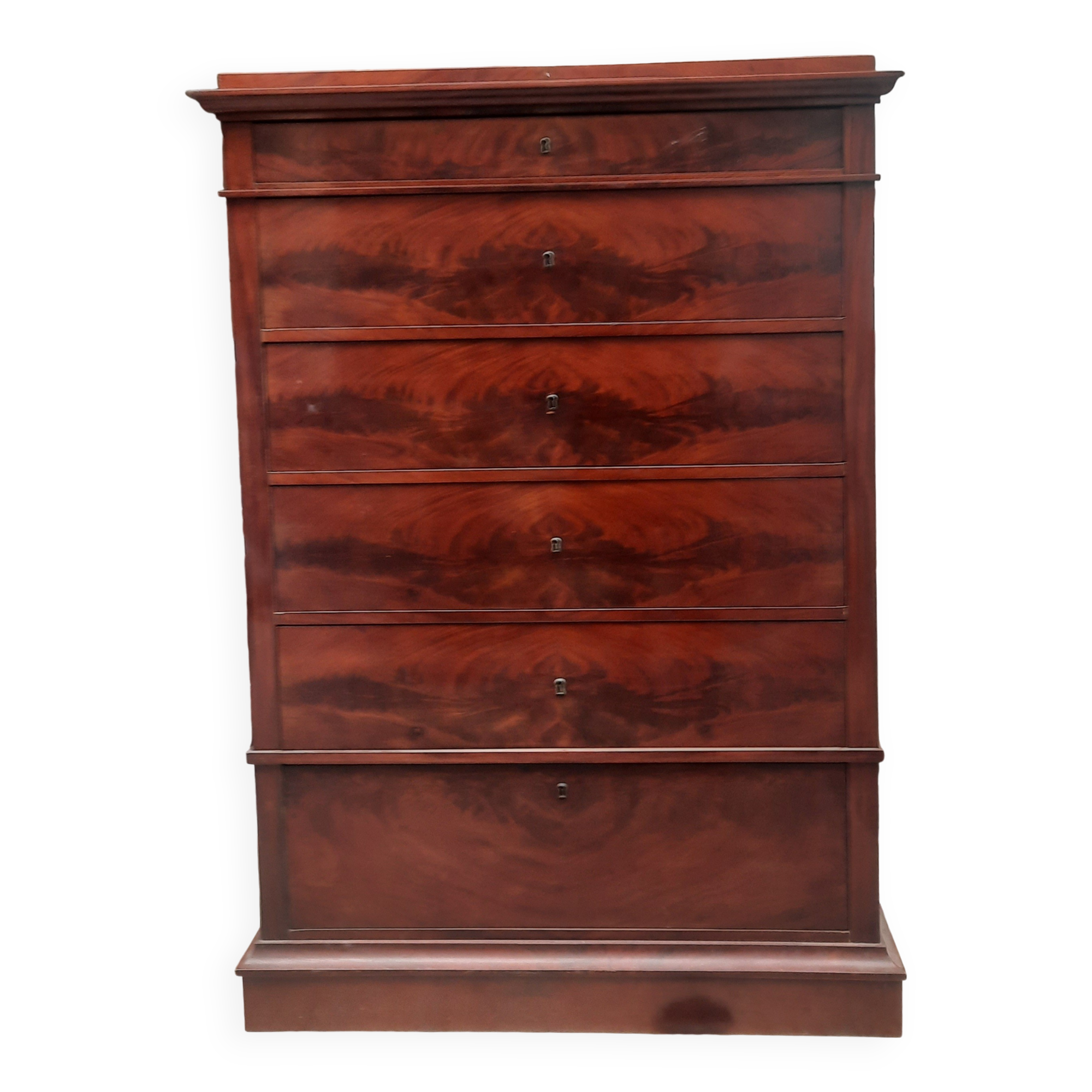 Flamed mahogany chest of drawers with 6 drawers