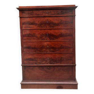 Flamed mahogany chest of drawers with 6 drawers