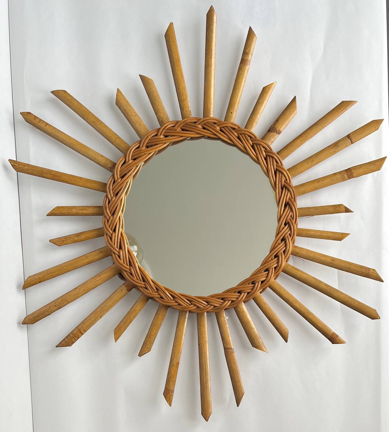 Miroir soleil en rotin