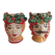 Set of 2 Sicilian vases ceramic heads of caltagirone