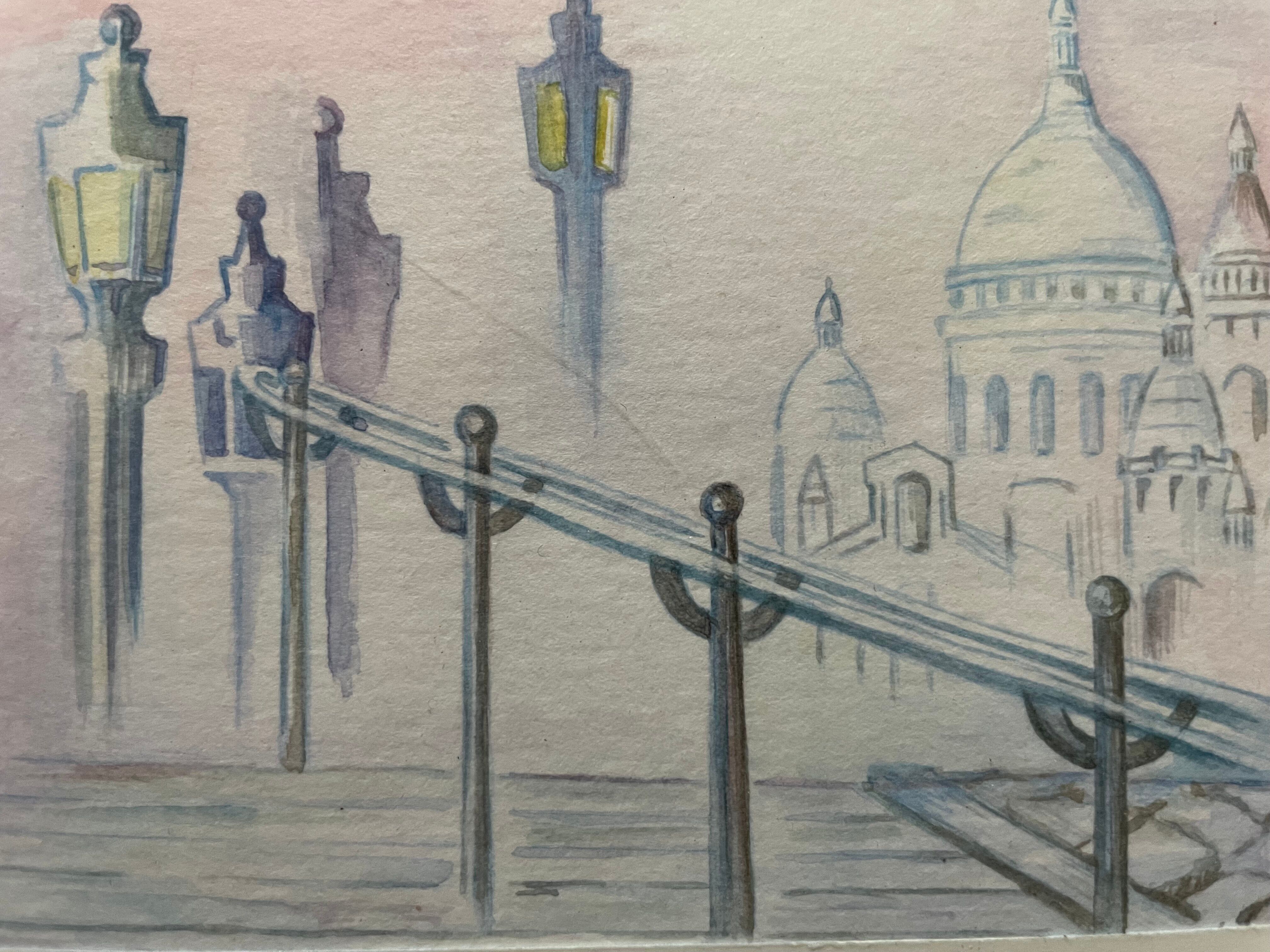 Painting old painting seen from Paris on the Sacré-Coeur