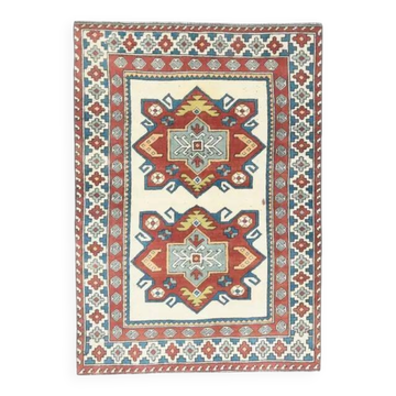 Tapis d'aire vintage turc Oushak fait main en laine et coton rouge 131x187 cm des années 1970