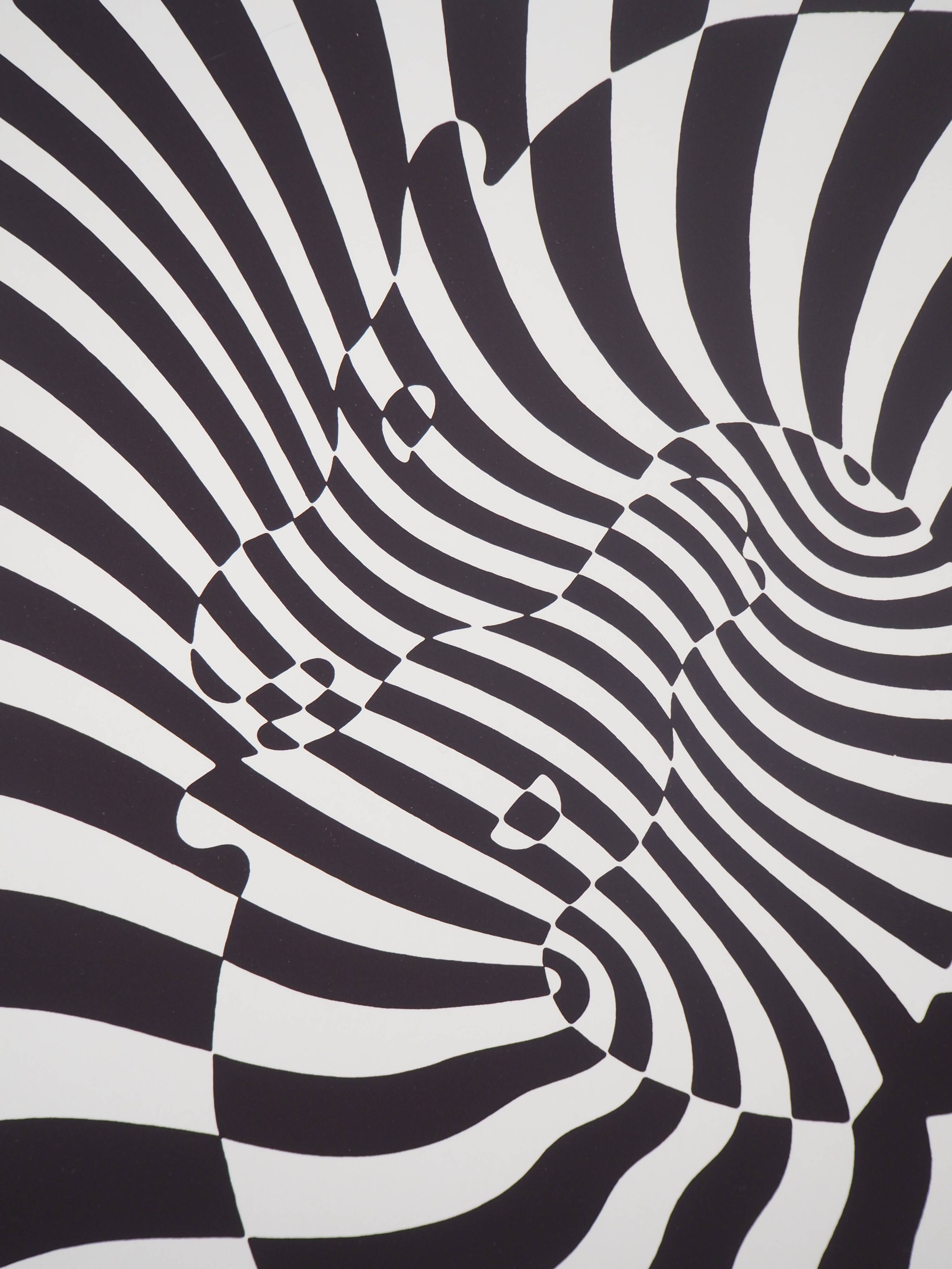 Victor vasarely : couple de zèbres - sérigraphie originale signée