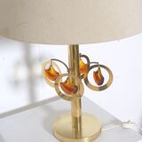 Lampe de table en laiton avec ornements en verre couleur ambre ca  1970