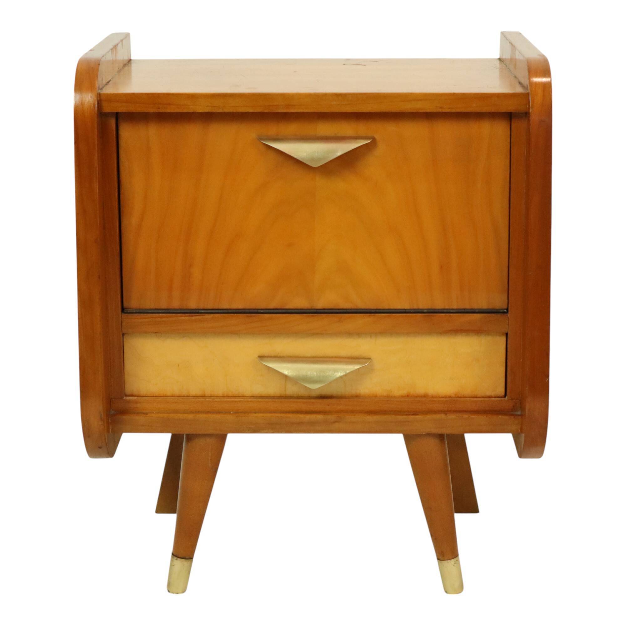 Pair of Fifties Rockabilly Wooden Bedside Tables Vintage Design