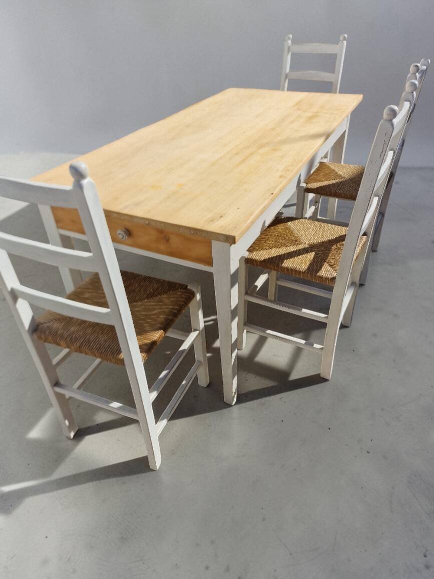 Table ancienne de ferme + 4 chaises