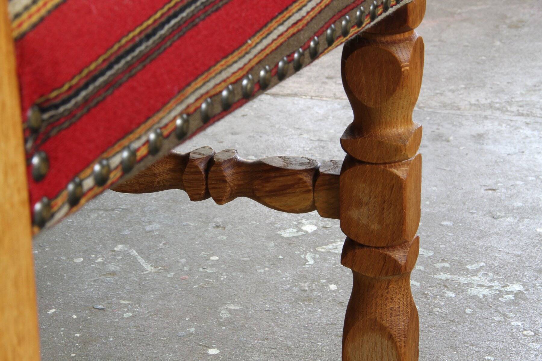 Danish modern brutalist oak dining chairs by Henning Kjærnulf, 1960s, set of 6