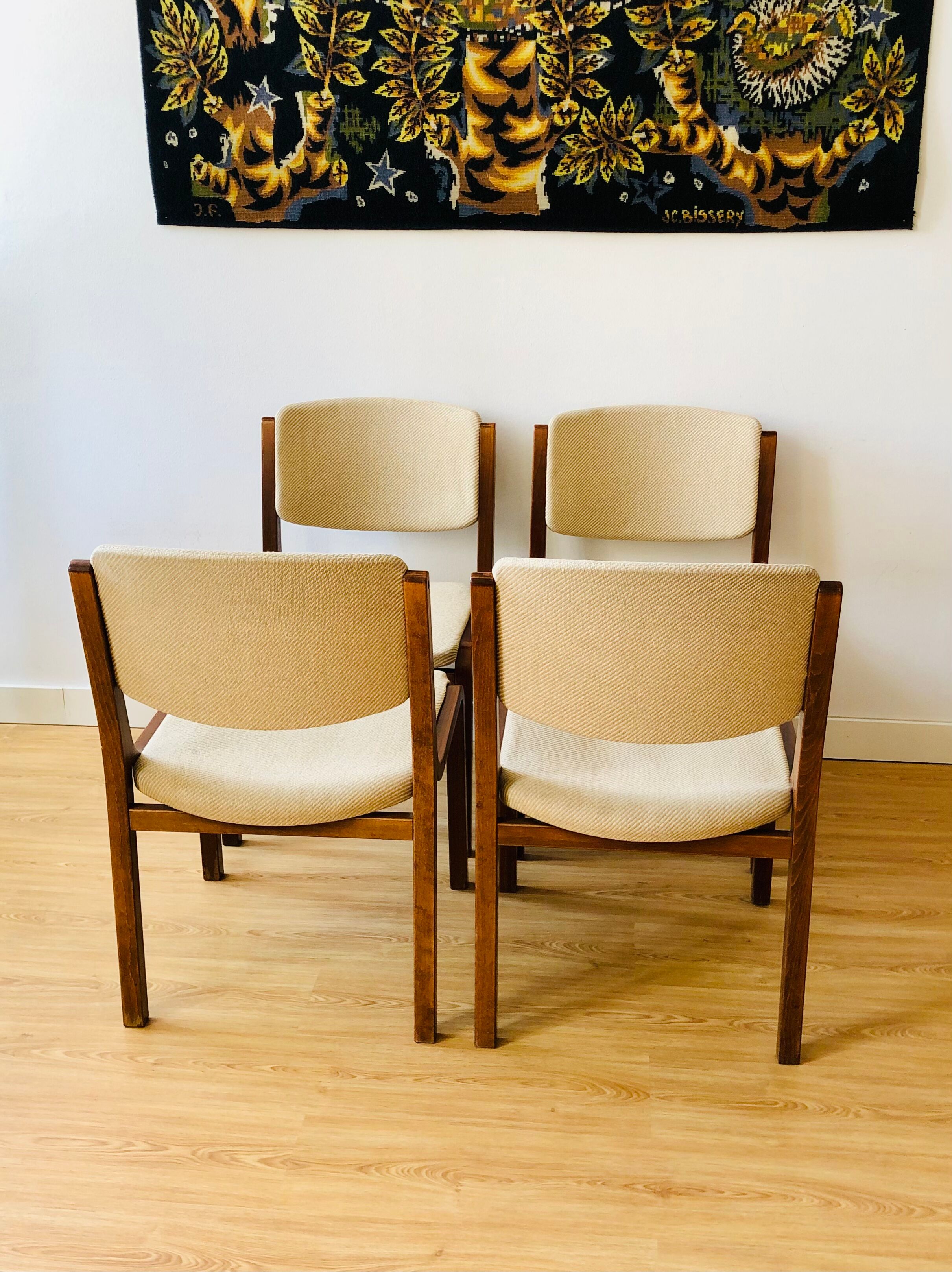 Set of 4 vintage chairs in teak and wool