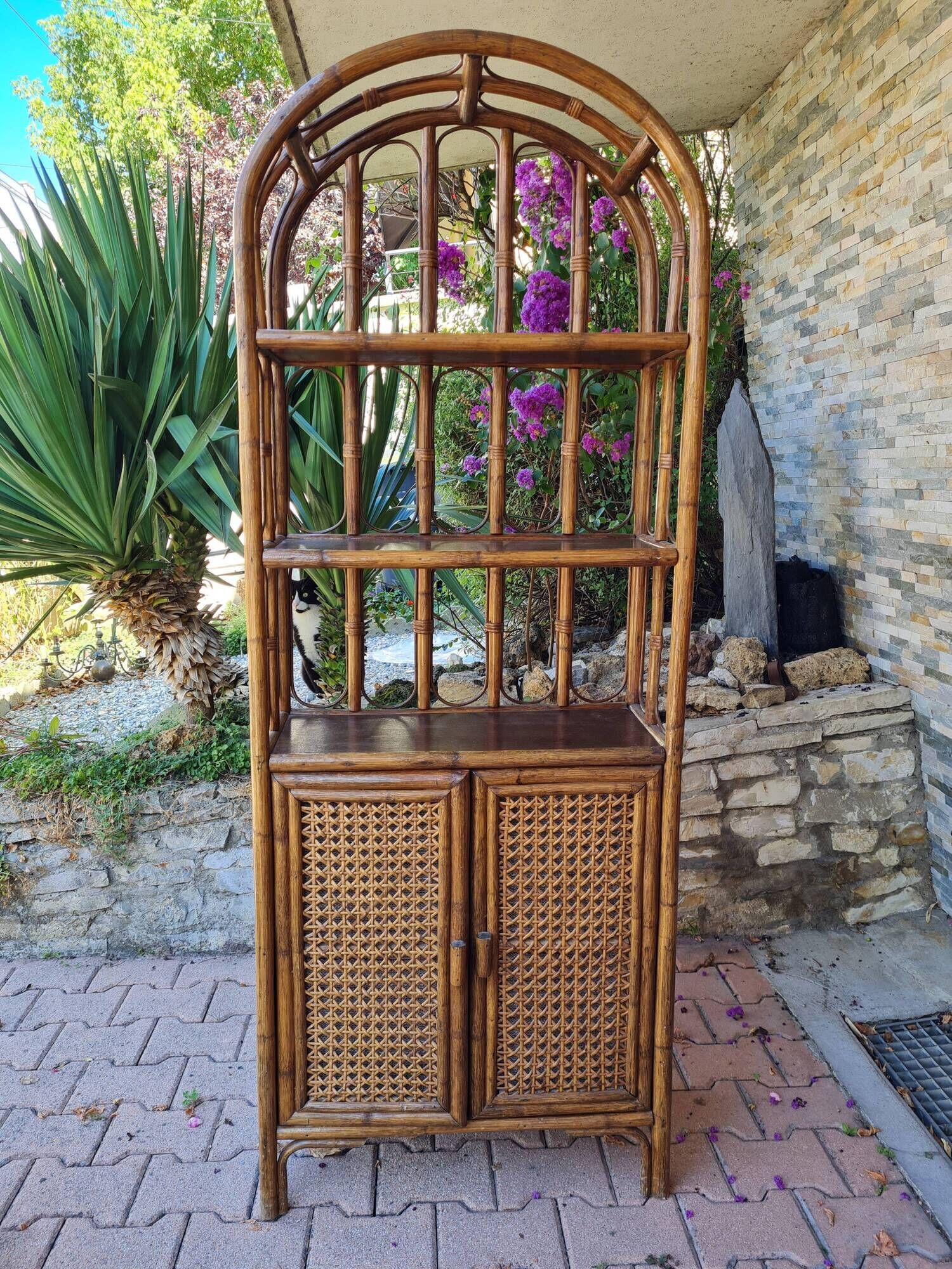 Rattan and canning furniture with vintage shelves