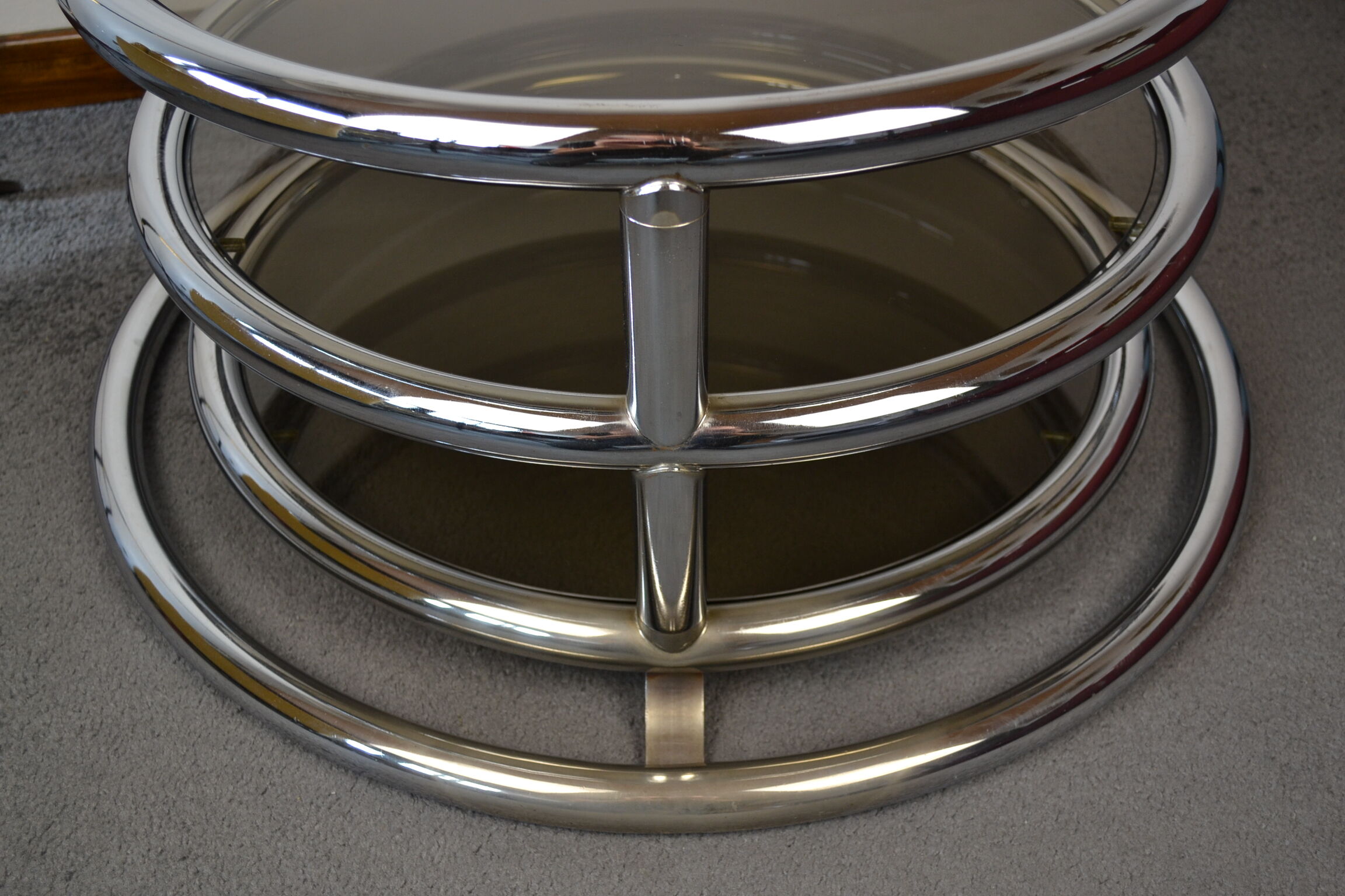 Vintage coffee table with 70s swivel trays