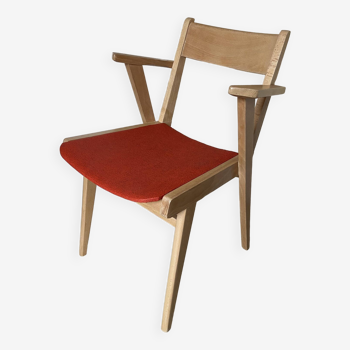 Fauteuil bridge vintage style scandinave avec accoudoirs, assise en ski pvc rouge