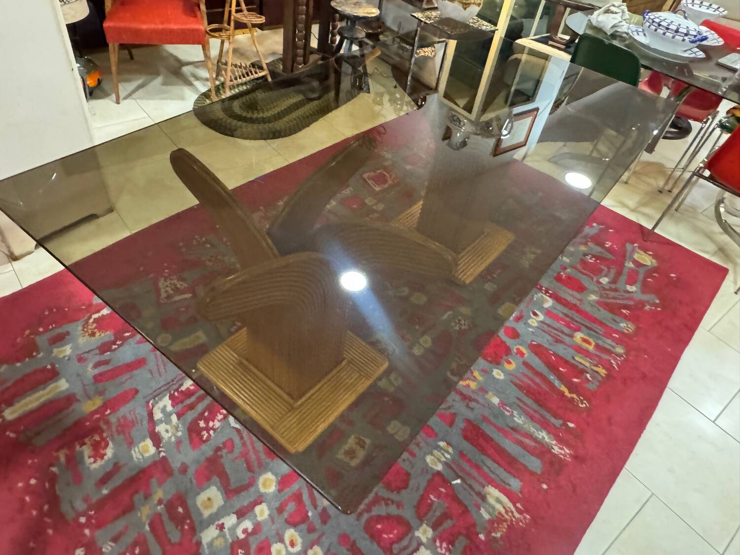 Large rattan table by Maurizio Mariani