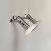 Pair of vintage adjustable wall lights, chrome and white lacquered metal, France 70