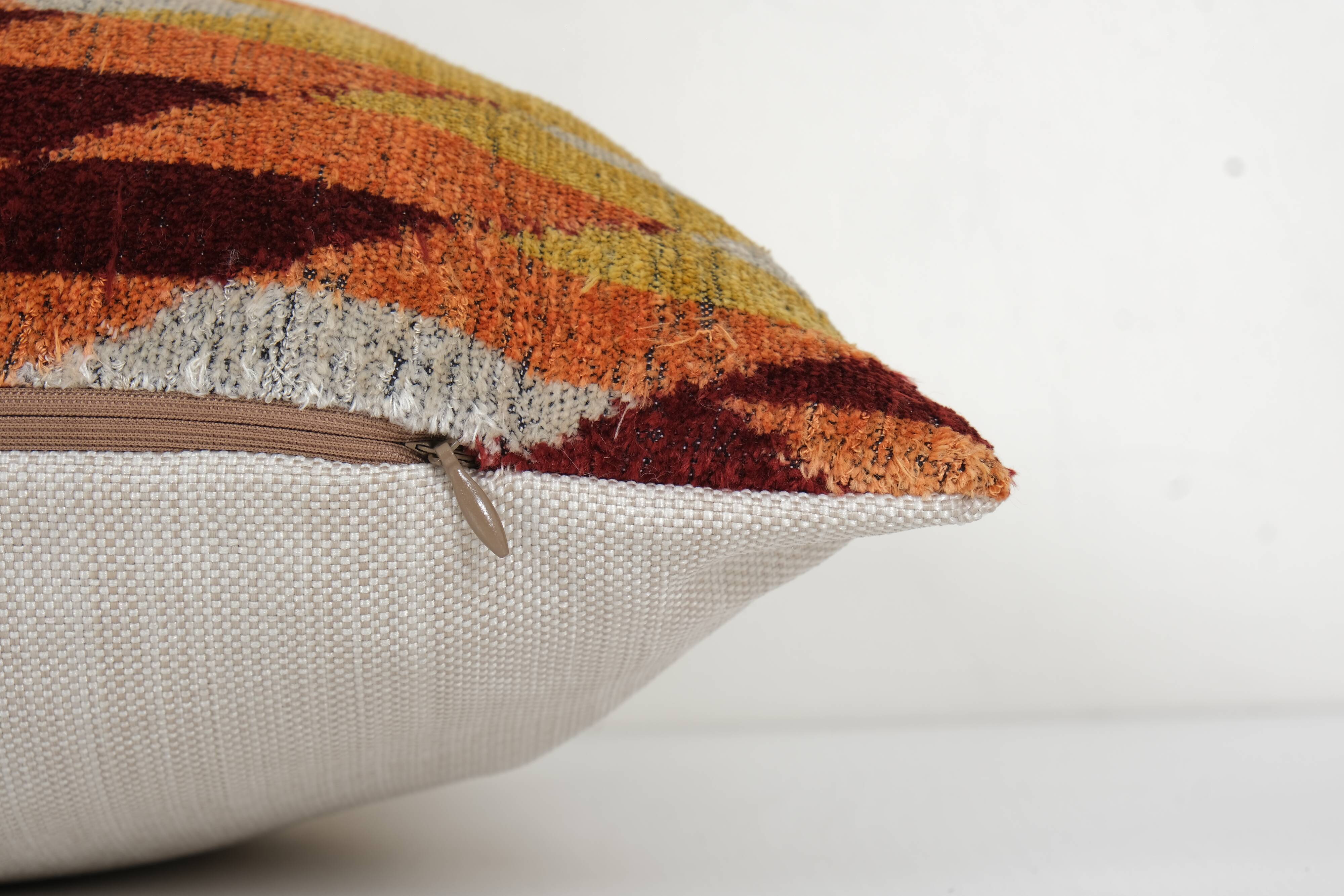 Ikat Lumbar Pillow Cover - Set of Two Colorful Silk Ikat Velvet Pillowcase - Handwoven Cushion Cover