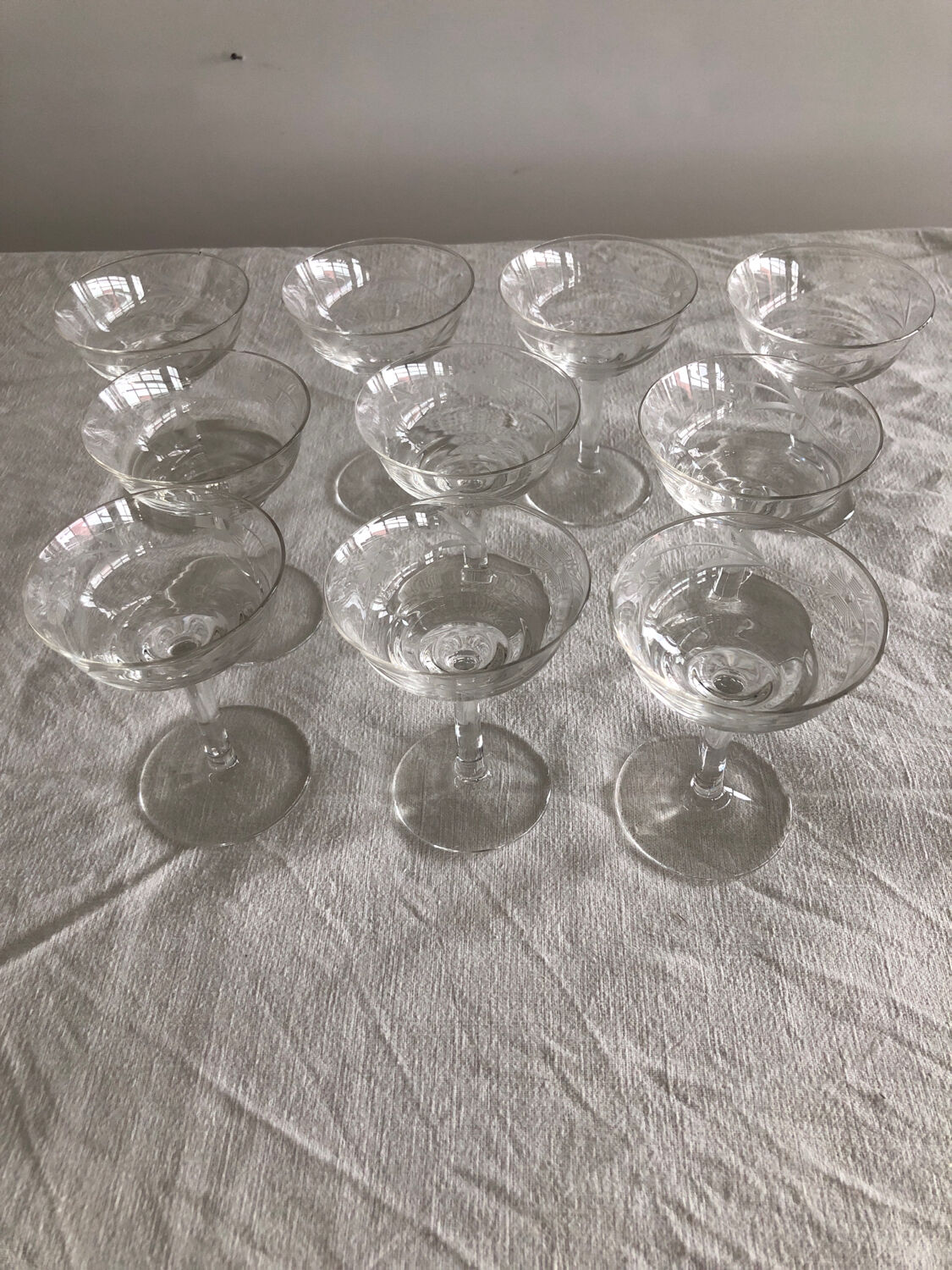 10 liqueur glasses engraved in Vintage crystal