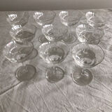 10 liqueur glasses engraved in Vintage crystal