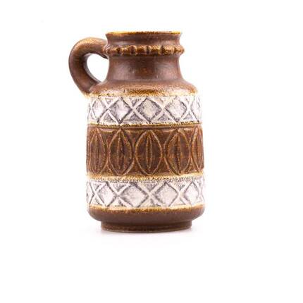 Brown and white antique jug vase with handle Bay West Germany 9325