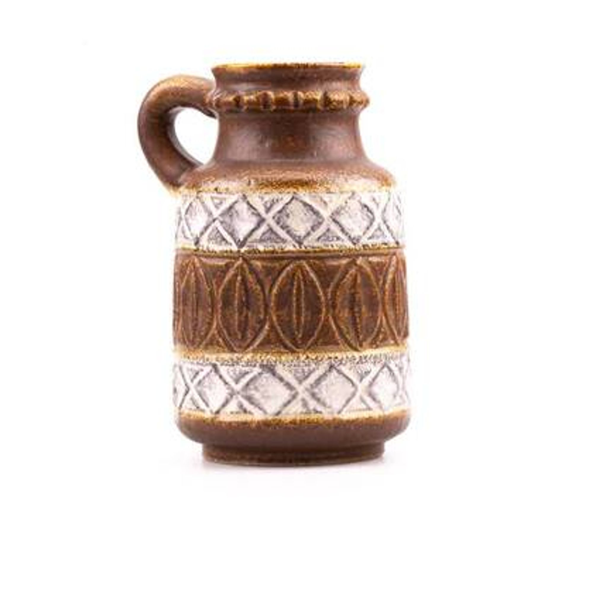 Brown and white antique jug vase with handle Bay West Germany 9325