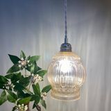 Suspension globe vintage en verre ambré bullé