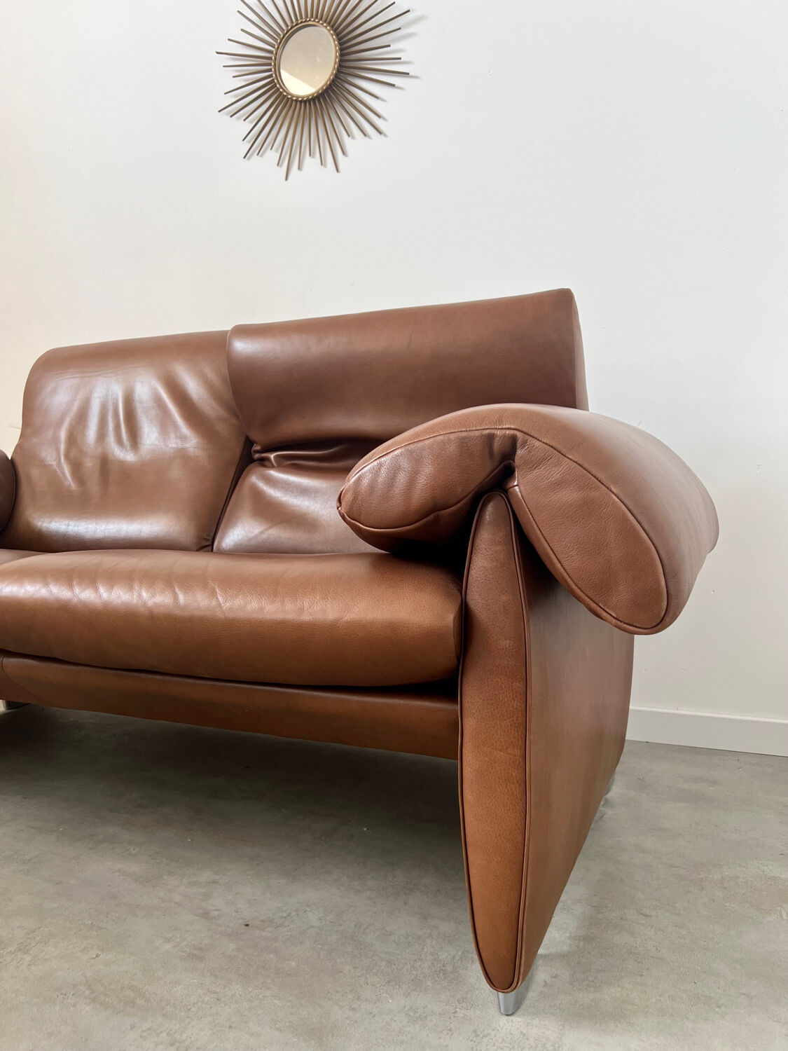Vintage sofa 2 places leather camel design de sede ds-1023