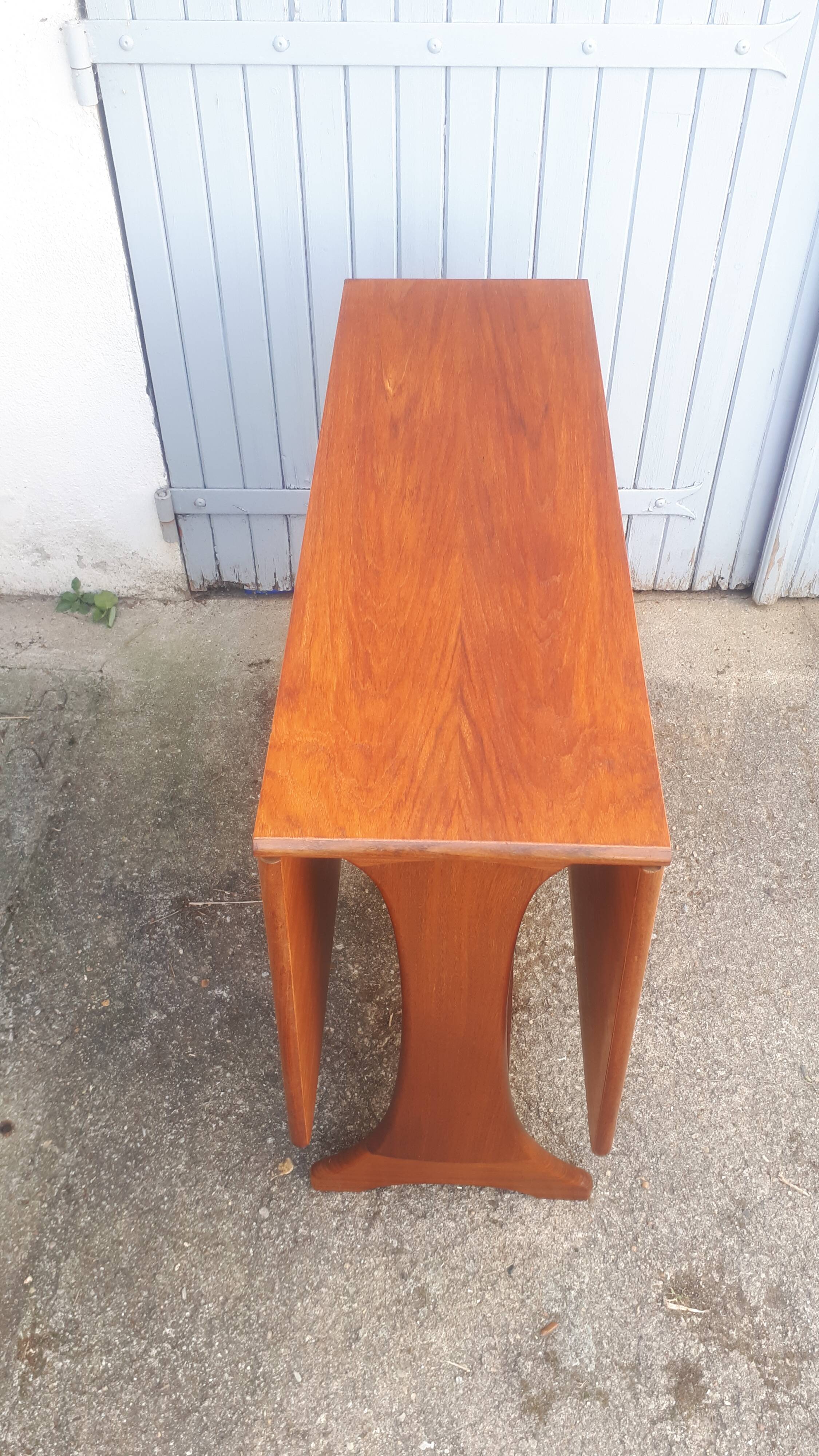 Vintage dining table console desk in teak and exotic wood from the 70s