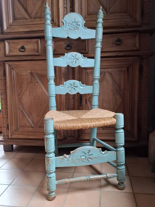 vintage turquoise wooden chairs