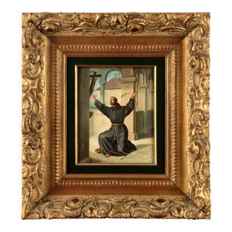Ancienne peinture religieuse École Espagnole Saint François