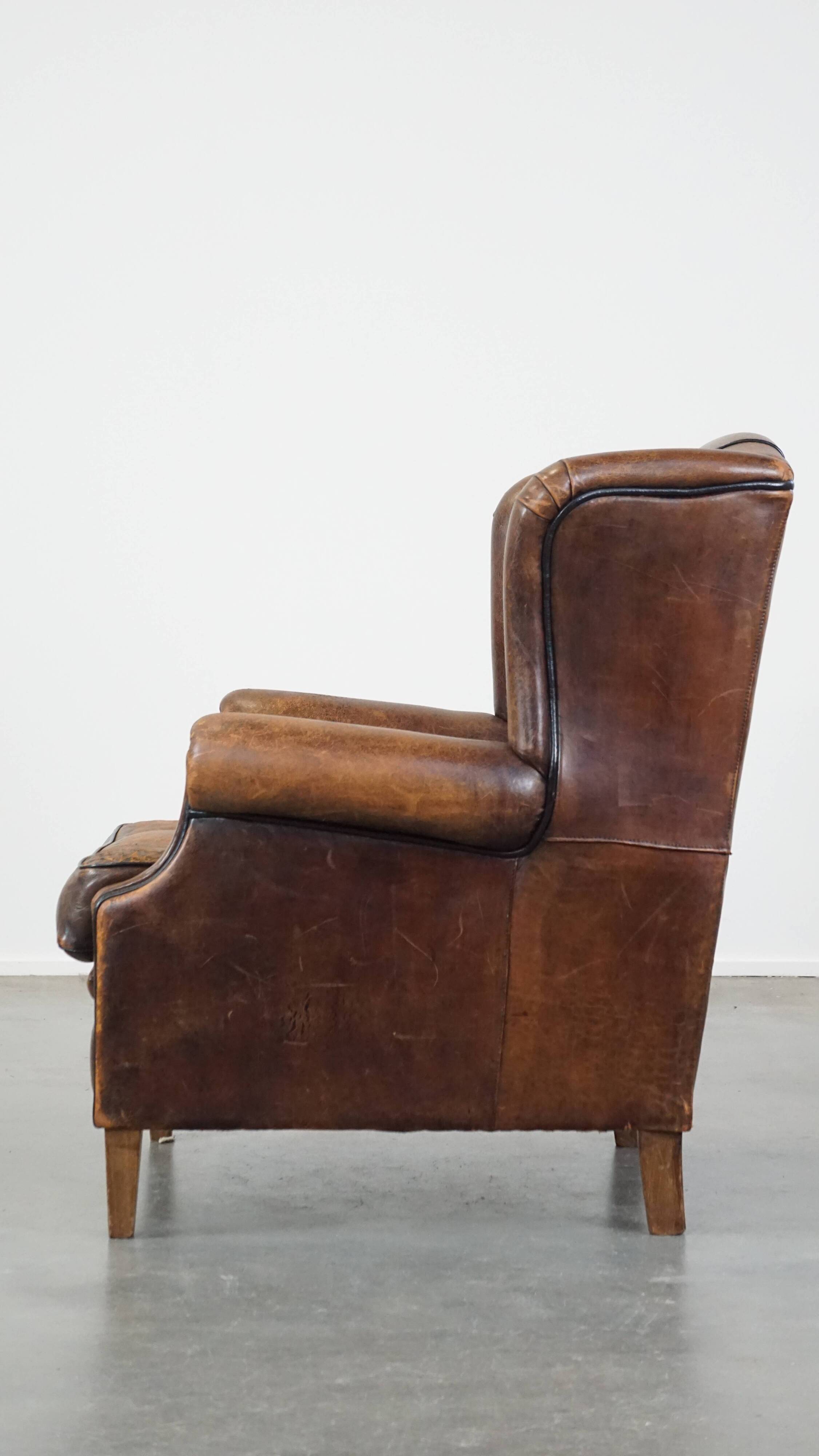 Sheep leather wing chair with patina