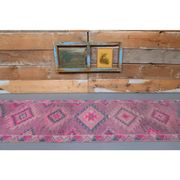 1970s Turkish handmade wool pink diamond runner 82x337