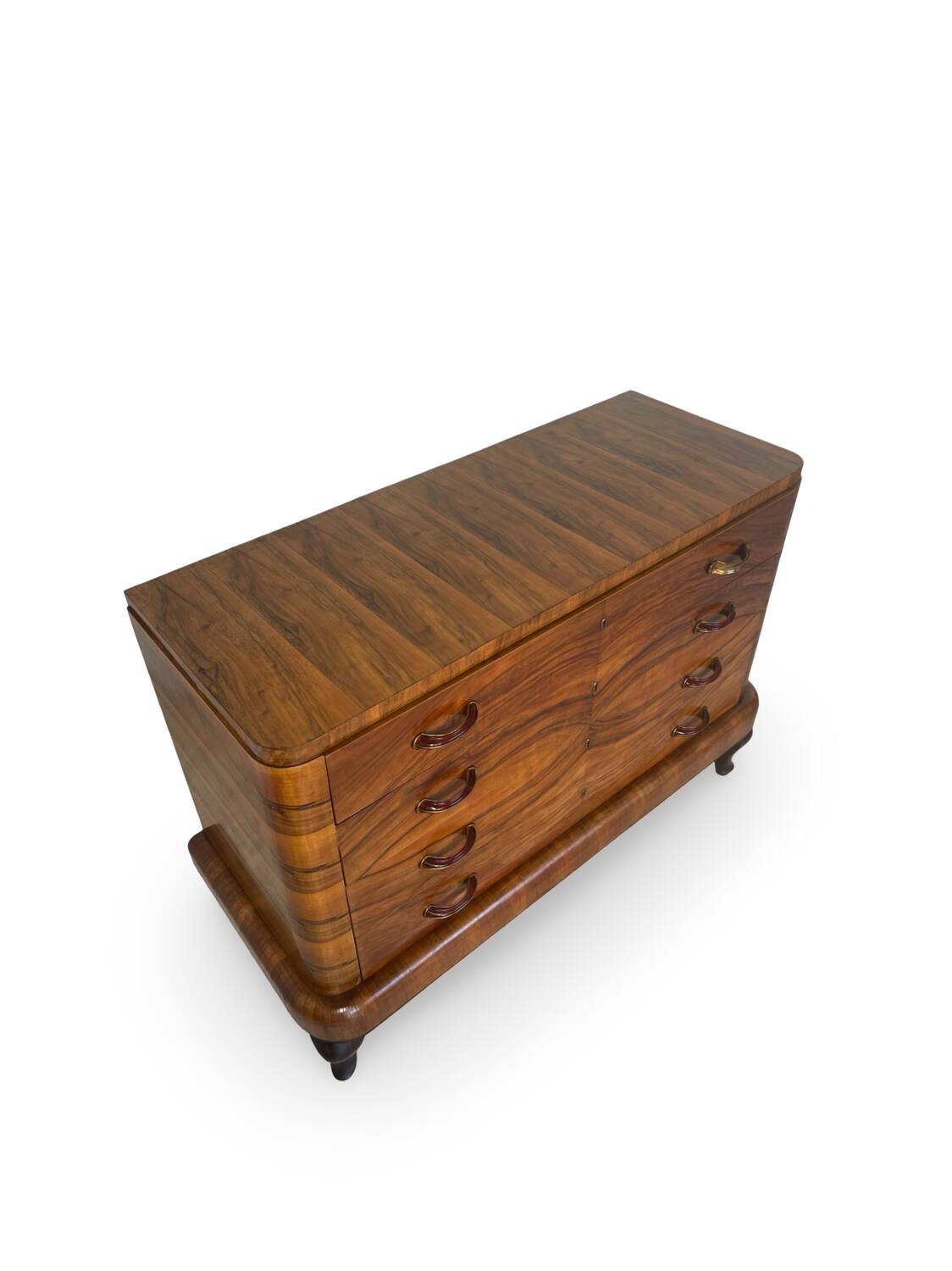 Commode italienne Art déco en ronce de noyer, années 1930