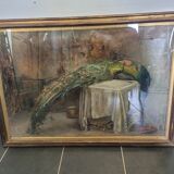 Ancien tableau nature morte faisan peinture sur toile signée
