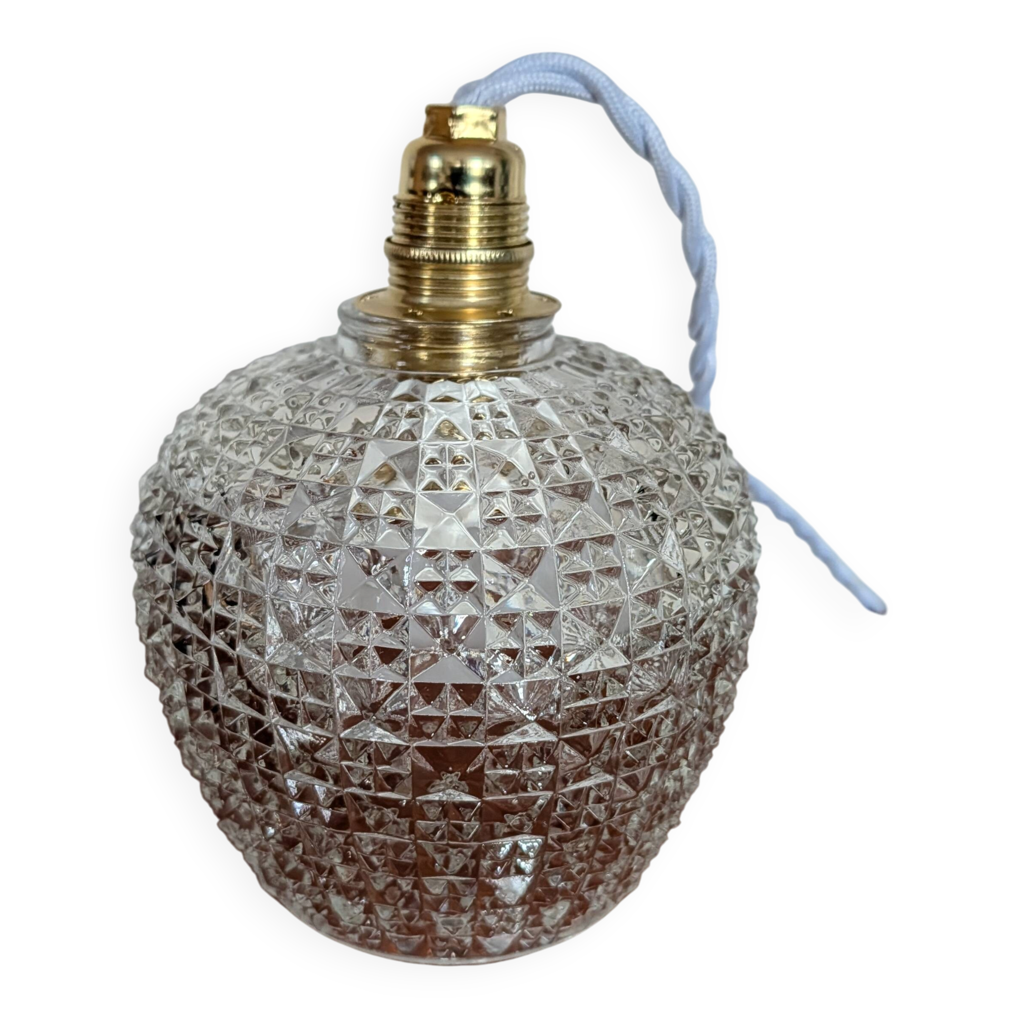 Pyramid relief pressed glass tulip light fixture — 1960s/70s
