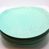 Set of 6 XL fish plates in sky blue earthenware