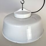 Industrial Grey Enamel Factory Pendant Lamp with Glass Cover, 1960s