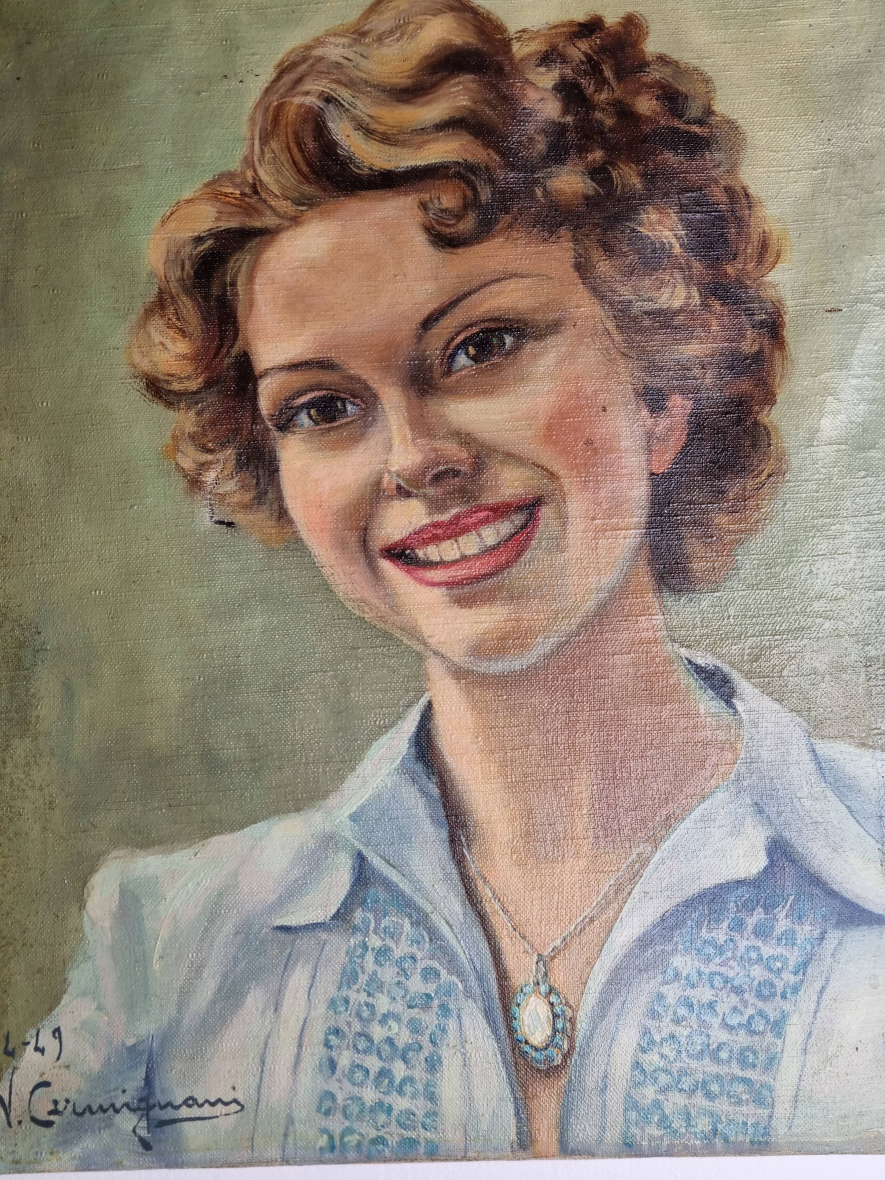 Portrait of a young woman, signed by Vincent Cermignani, 50s