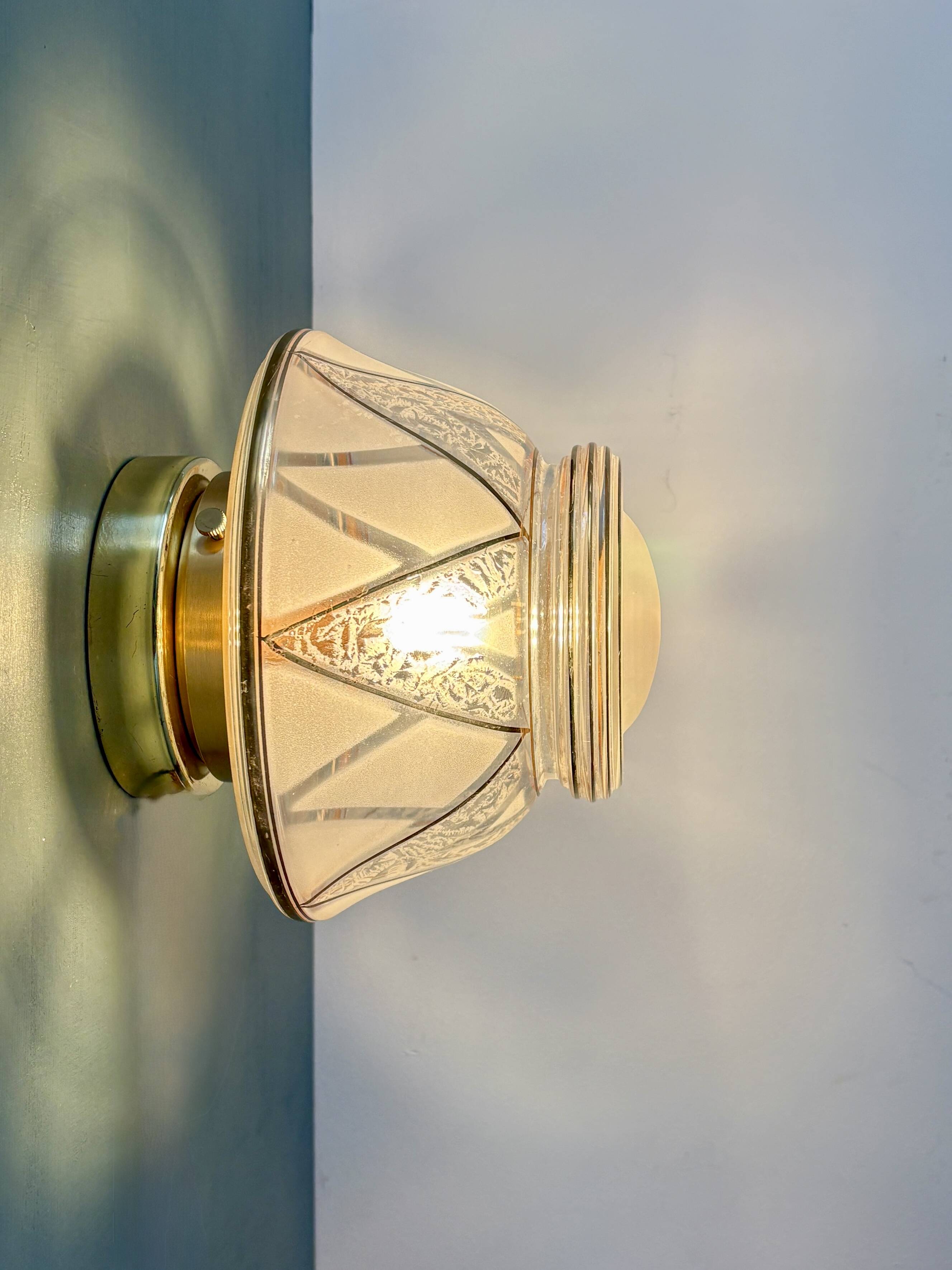 Vintage Art Deco white and gold glass globe wall/ceiling light.