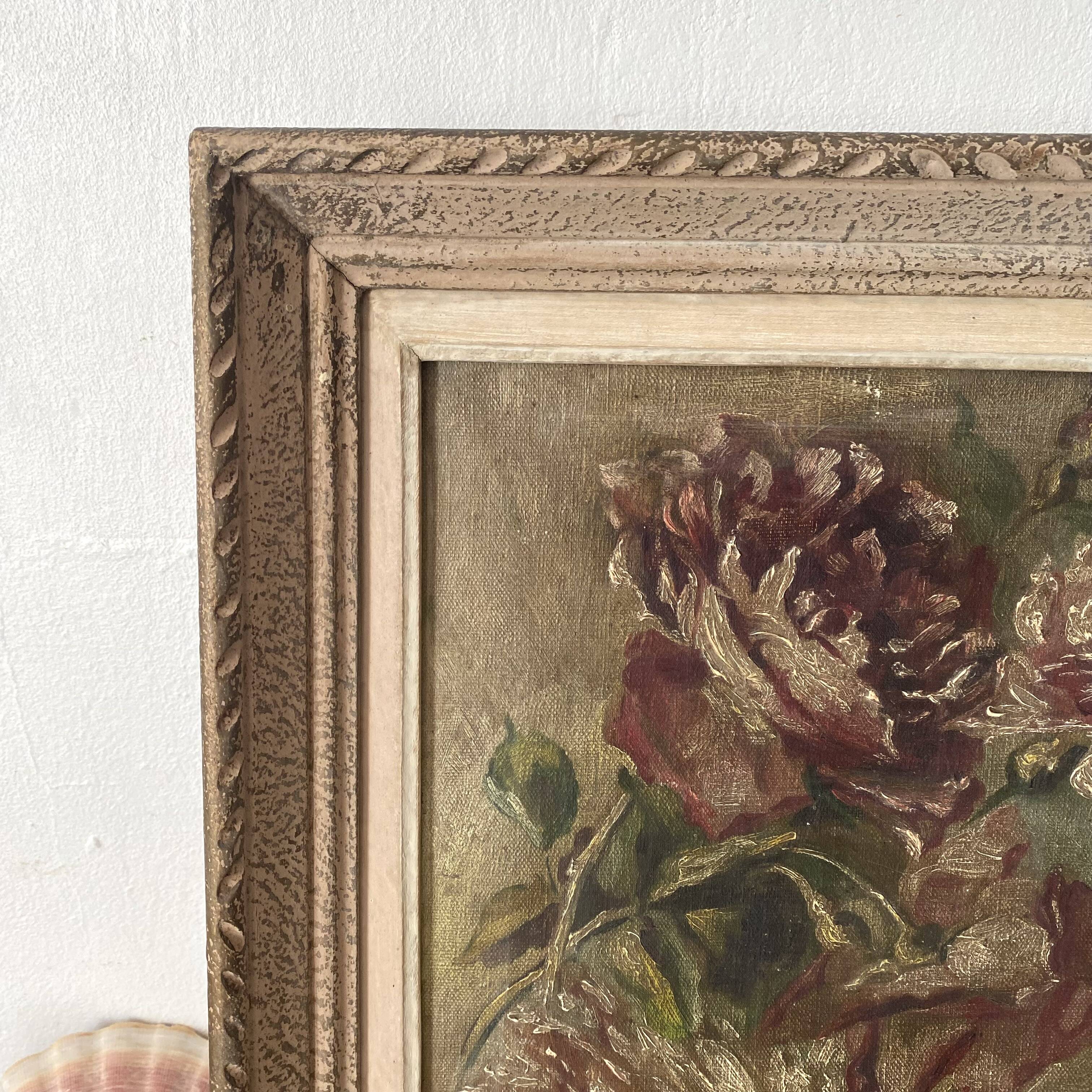 Flower painting, oil on canvas framed