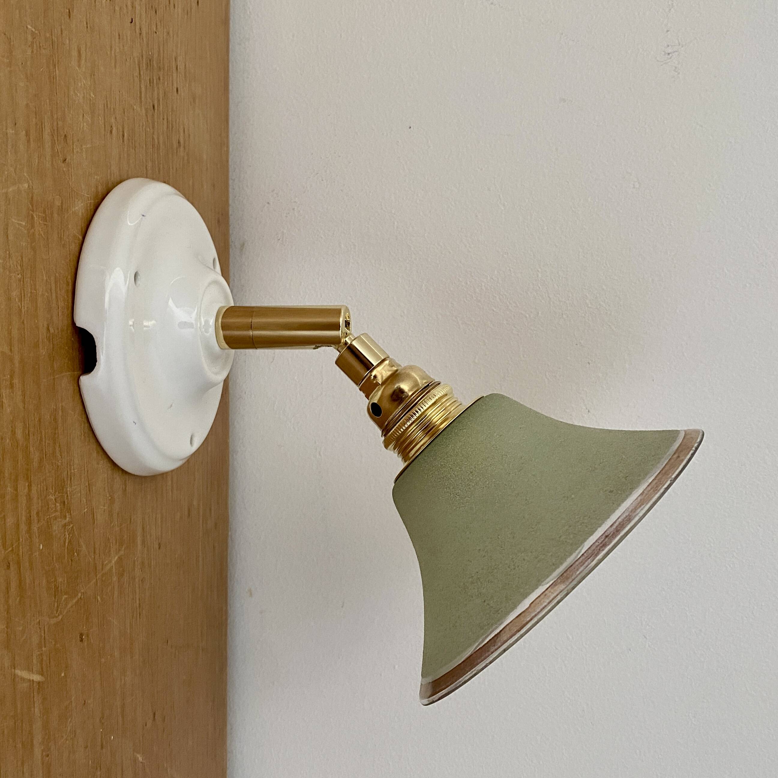 Applique abat-jour vintage en verre granité vert