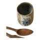 Stoneware salt pot, blue flower decor