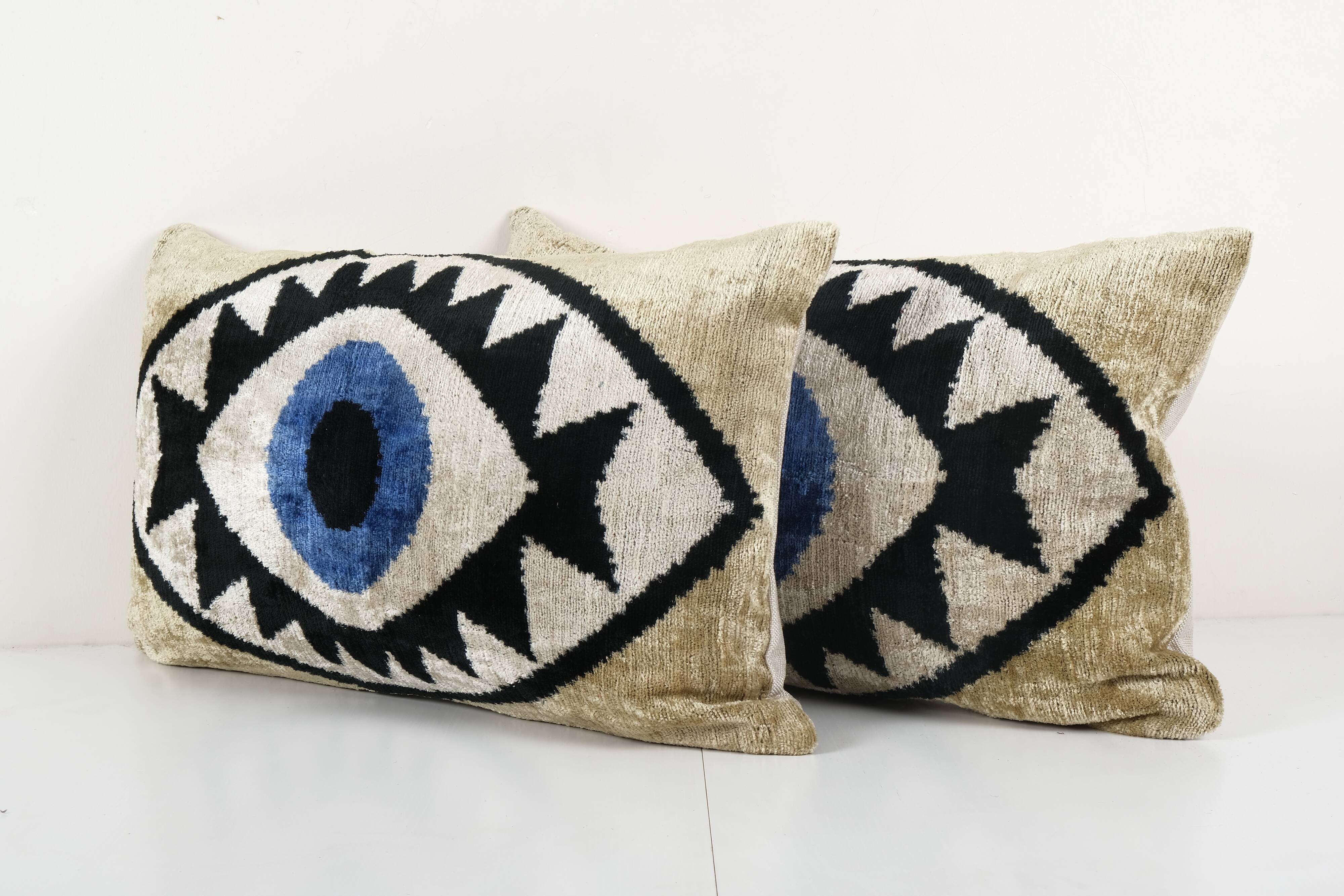 Set of two silk ikat eye velvet pillow cover
