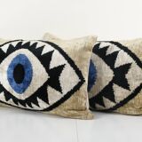 Set of two silk ikat eye velvet pillow cover
