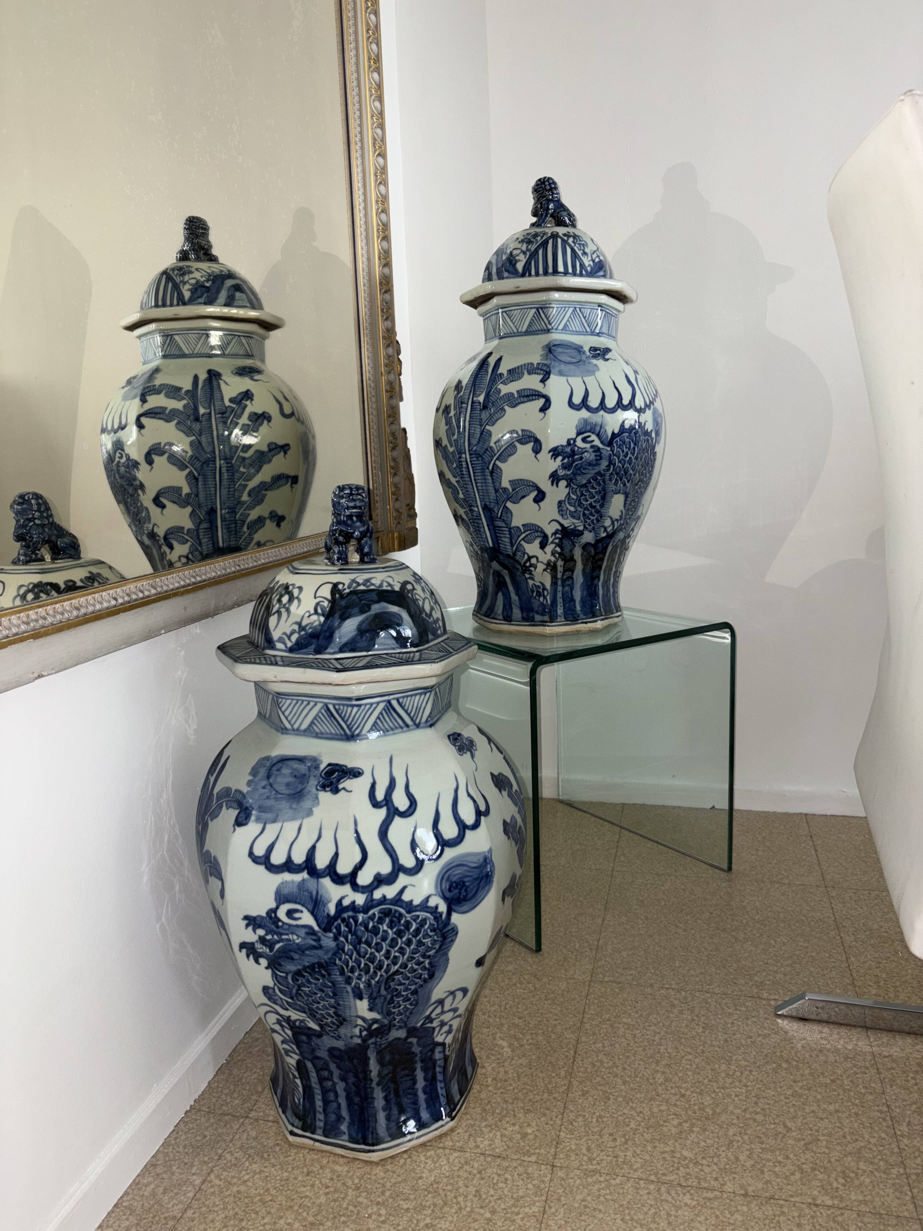 China - pair of covered porcelain vases with decoration