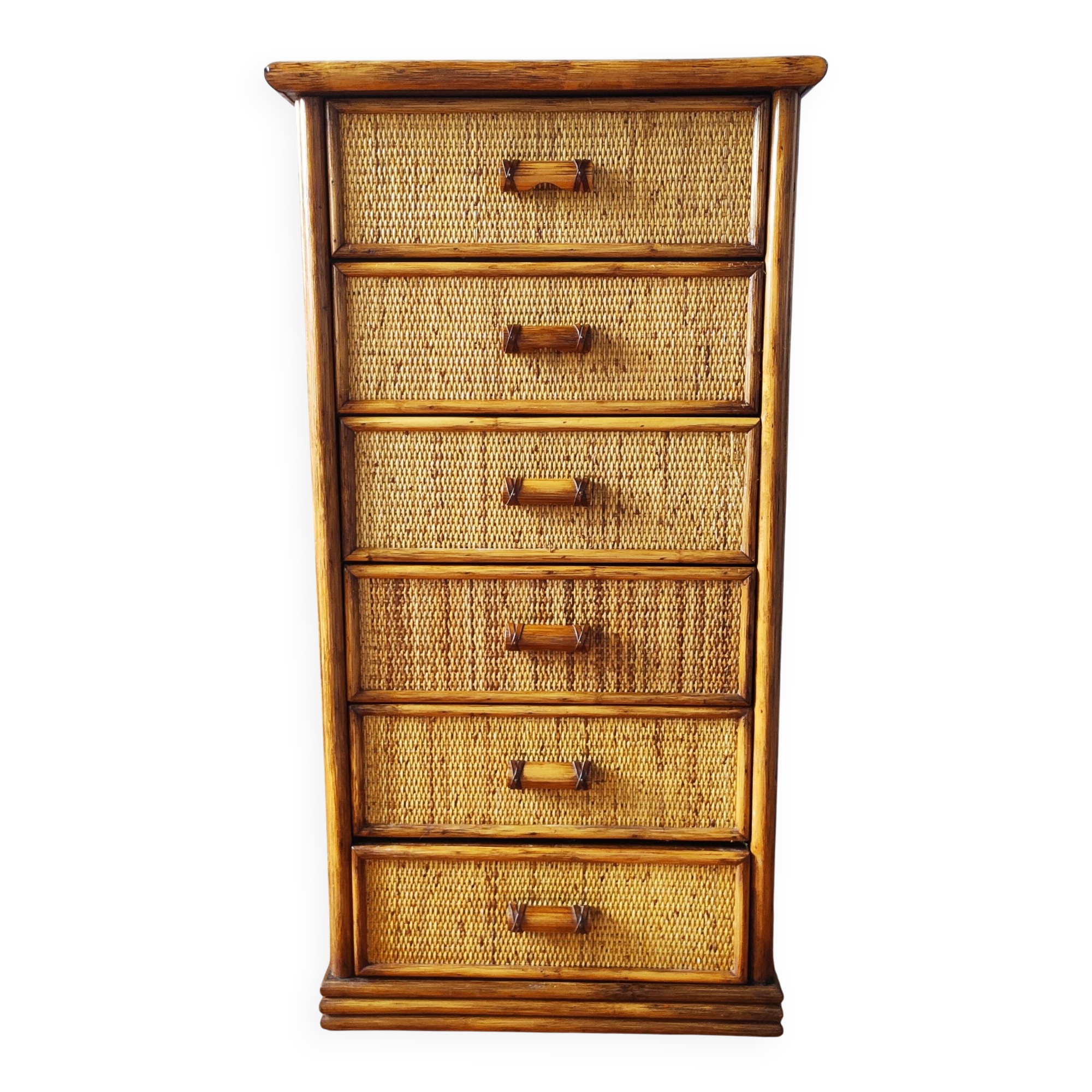 Vintage wicker and rattan chest of drawers