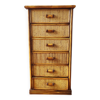 Chiffonnier vintage en rotin et osier