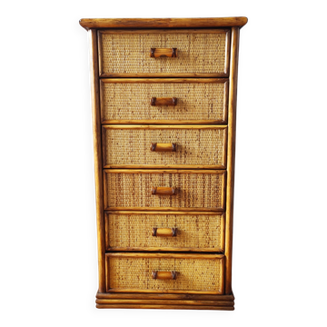 Vintage wicker and rattan chest of drawers