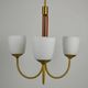 Scandinavian Modern Three-Light Pendant in Brass, Teak and Opaline Glass, 1960s