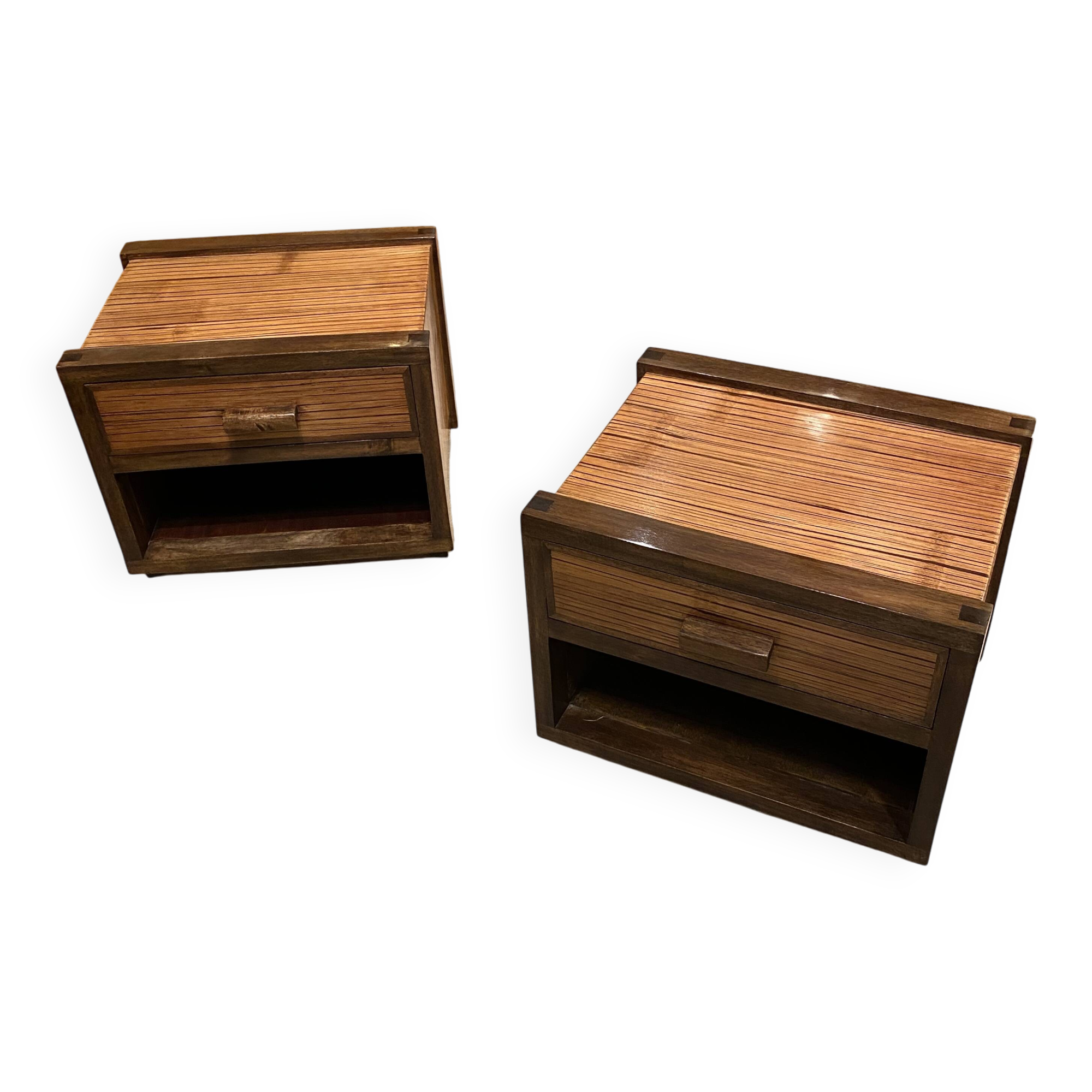 Art Deco Bedside Tables 1980s Zebra Oak Wood Vintage Drawers Lacquered