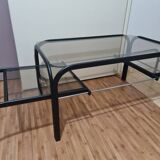 Table basse métal noir et verre fumé extensible