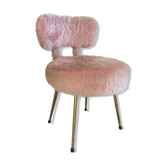 Chaise moumoute rose vintage années 1970